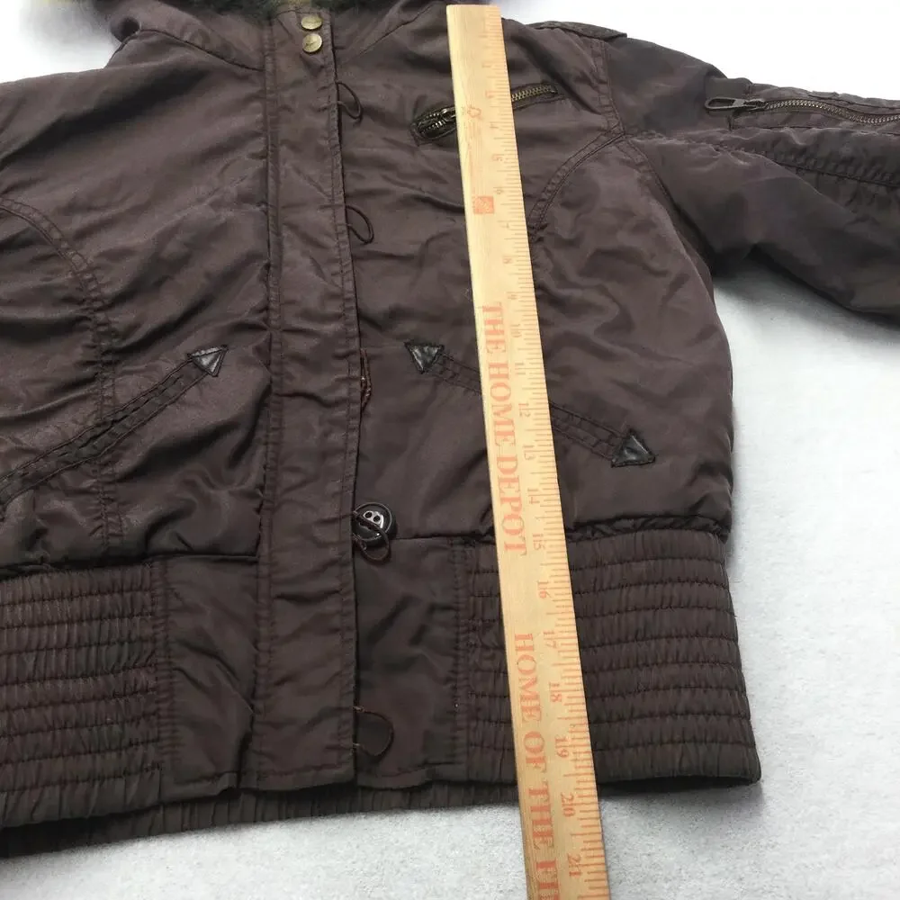Noni Jacket Kids 4T Brown Hooded Bomber Faux Fur Lined Nylon Zip Coat Winter